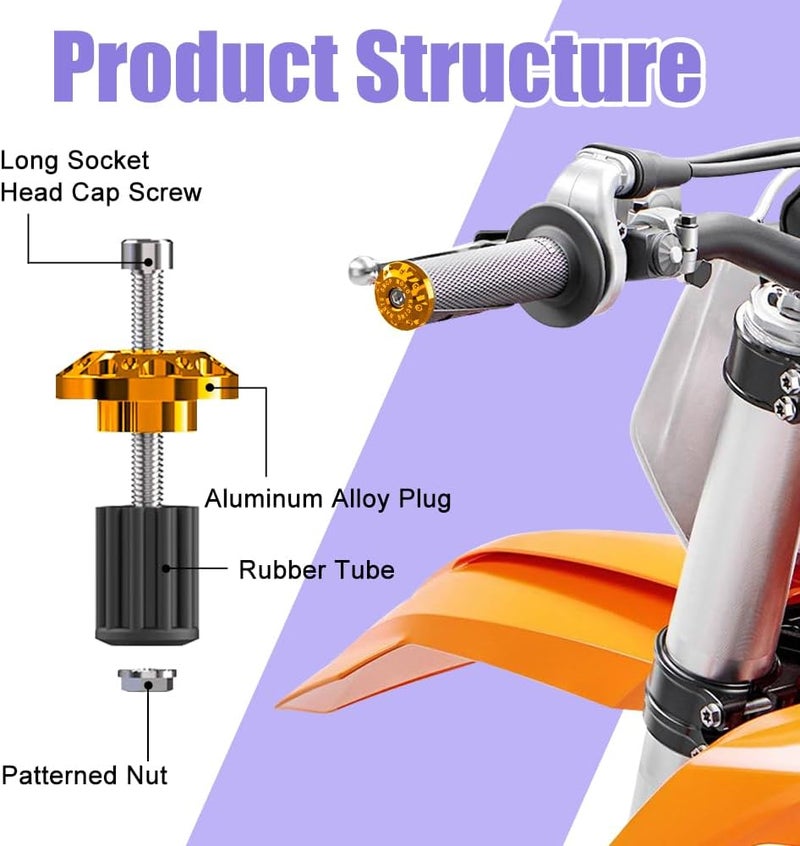 Lecctso 2PCS Universal Motorcycle Bar End Plug, Aluminum Alloy Handlebar Grip End Caps, 7/8" 22mm Moto Grips Ends Replacement for Kawasaki, Suzuki, Yamaha, Ducati (Gold) - Image 3